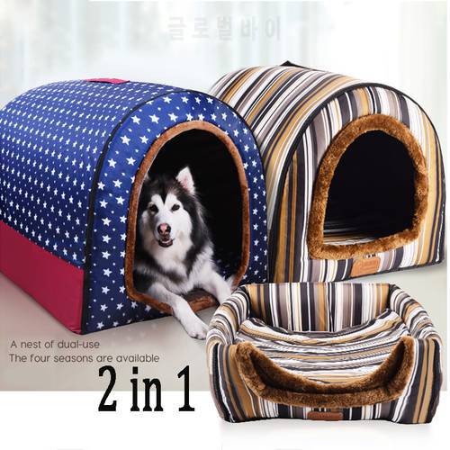 Double-use Dog House Pet Sofa Cat Tent Puppy Bed Foldable Kennel Warm Cat nest Pet Travelling Sleeping mats Dog accessories