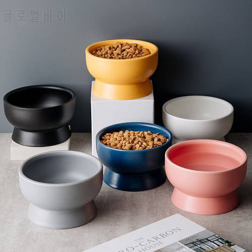 Cat Food Water Bowls Nordic Style Pet Ceramics Feeding Dishes Puppy Kitten Neck Guard Matte Pottery Bowl Dog Eating Accessories