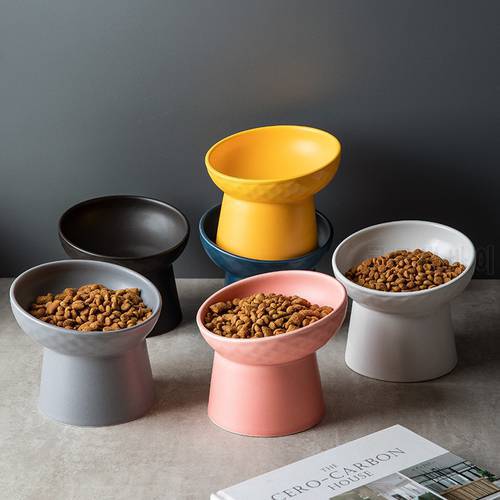 Cat Nordic Style Food Water Bowl Pet Animal Ceramic Eating Dishes High Foot Candy Color Puppy Kitten Matte Bowls Dog Accessories