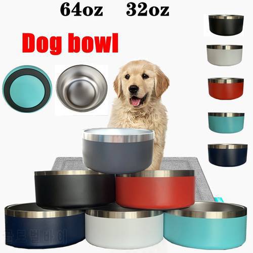 32oz 64oz Dog Bowl Double Wall Non-Slip Stainless Steel Pet Dog Food Feeder Water Bowl for Medium Large Pets