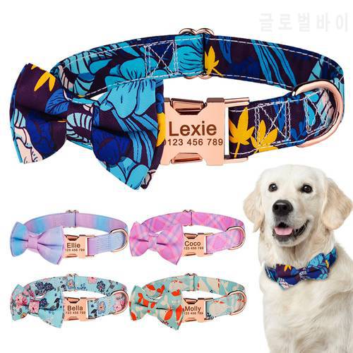 Personalized Dog Collar Dog Supplies Adjustable Nylon Flower Engraved Dog Collar Custom Unisex Medium Large Pet Products Tag