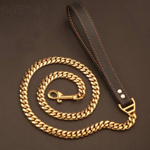 Traction Leash Faux Leather Strong Metal Cuba Stainless Steel Pet Chain for Dog