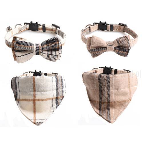 Plaid Pets Cat Collar Accessories Adjustable Kitten Bibs Cute Bowknot Chihuahua Bandana Safety Buckle Puppy Rabbits Necklace