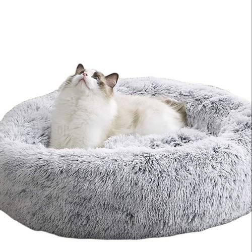 Cat Pet Bed Kennel Round Dog Bed Winter Warm House Sleeping Bag Long Plush Super Soft Pet Bed Puppy Cushion Mat Cat Supplies