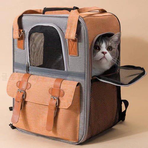 Foldable Cat Carrier Bag Pet Backpack Outdoor Travel Pet Carrier Hand Held Double Shoulder Bag Handbag Breathable Storage