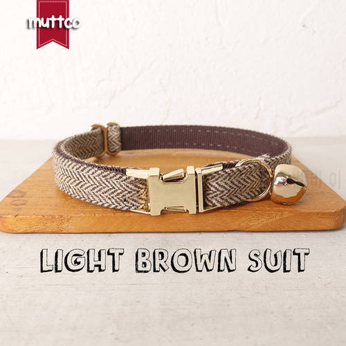 MUTTCO retail with platinum high quality metal buckle collar for cat LIGHT BROWN SUIT design cat collar 2 sizes UCC119J