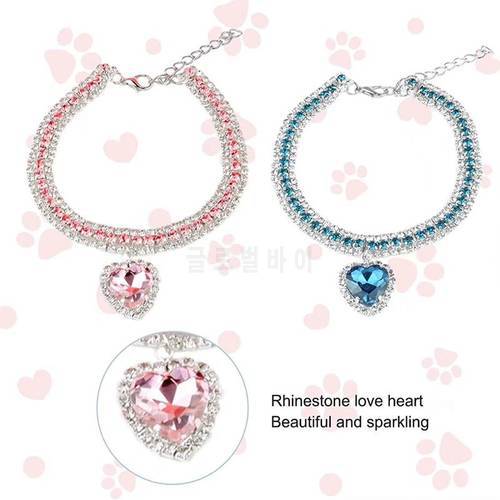Heart Charm Pet Collar Luxury Crystal Jewelry Kitten Collar Diamond Cat Necklace blue pet collar