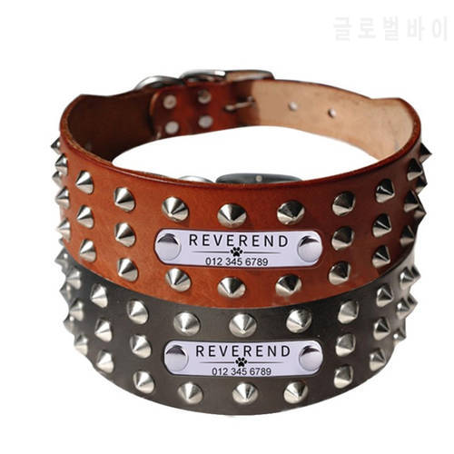 Hot Selling Large Dog Spiked Studded Leather Dog Collar Customizable Free Engraving Pet Collar Medium Large Breeds