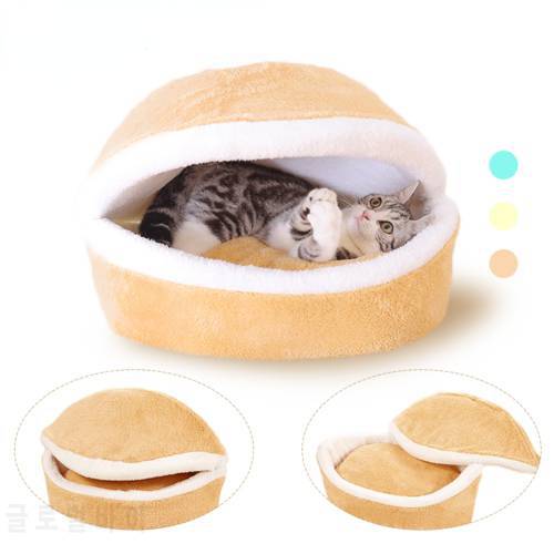 Warm Cat Bed House Hamburger Bed Disassemblability Windproof Pet Puppy Nest Shell Hiding Burger Bun for Winter