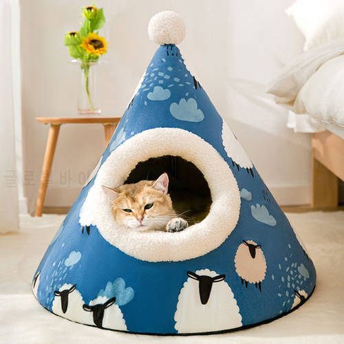 TLNY Cat House Semi-Closed Pet Bed Washable Pet Supplies Kitten Bed Dog House Cat Kennel Warm Puppy House Cat Tent Cat Beds