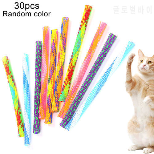 30Pcs Cat Interactive Toy Stick Freely Folding Spring Shape Multi-Color Cat Bouncing Toy Elasticity Pet Kitty Toy Accessories