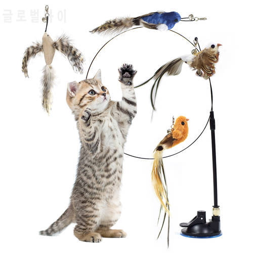 Simulation Bird Shape Interactive Funny Cat Stick Toy with Suction Cup Feather Bird Kitten Play Chase Exercise Cat Toy Supplies