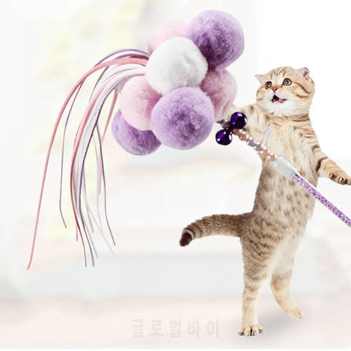 Cat Teaser Wand Beaded Kitten Teaser Stick Cat Interactive Toy Colorful Pet Tassel Wand With Pompom And Bell Pet Supplies