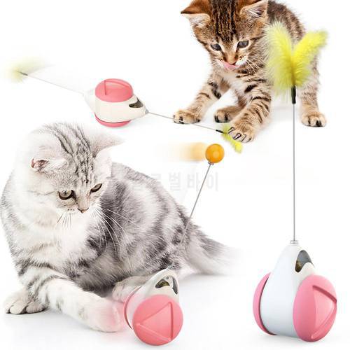 Feather Cat Ball Toy with Wheels Interactive Puzzle Smart Toy Stick with Wheels Pet Ball Teaser Toy With Star Ball Pet Supplies