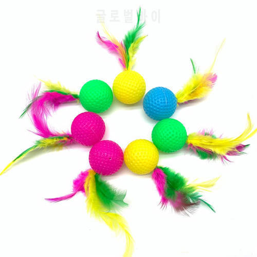 10pcs Mixed Funny Plastic Golf Ball with Feather Cat Toy Interactive Kitten Cat Teaser Ball Toy Pet Supplies