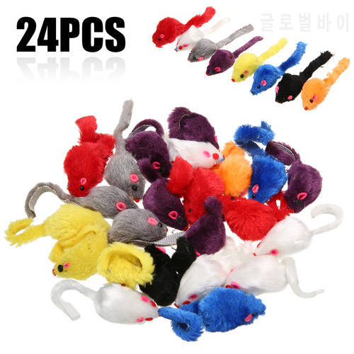 24pcs/lots Colorful Furry Real fur Mice Doll Cat Funny Playing Toys Mice Rattle Mouse Catnip Interactive Play Supplies