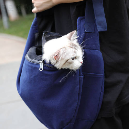 Pet Carrier Hands Free Sling Adjustable Tote Bag Breathable Shoulder Bag Pocket Belt Carrying Small Dog Cat
