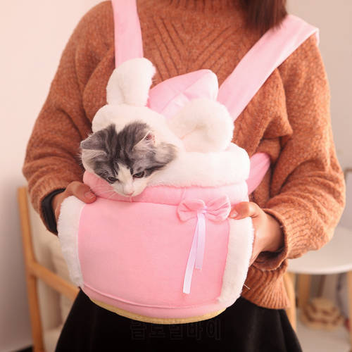 2 Color Pet Carrying Dog Cat Carrier Backpack Warn Plush Travel Bag Chest Pack Breathable Cat Animal Transport Backpack