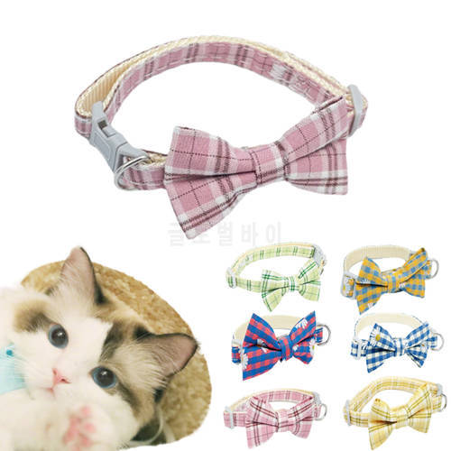 Pet Collar, Cat Collar Small Dog Plaid Bell Collar Cat Bow Necklace