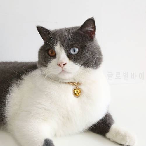Pet Luxury Rhinestones Collar Adjustable Metal Heart-shaped Pendant Color Kitty Puppy Necklace Products Cat Accessories
