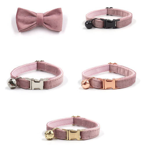 Velvet Cat Collar With Bell Solid Color Puppy Chihuahua Necklace Adjustable Anti-lost Dog Bowknot Pets Accessories