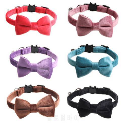 Velvet Cat Collar Solid Color Bowknot Puppy Chihuahua Collars with Bell Adjustable Safety Buckle Cats Bow Tie Pets Accessories