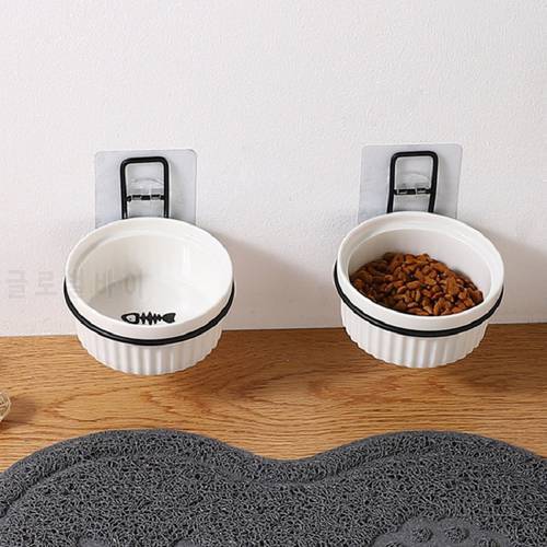 Pet Cat Wall Holder Adjustable Height Blue China Ceramics Feeding Bowls Anti Spill Holder Bowl for Cat Small Dog