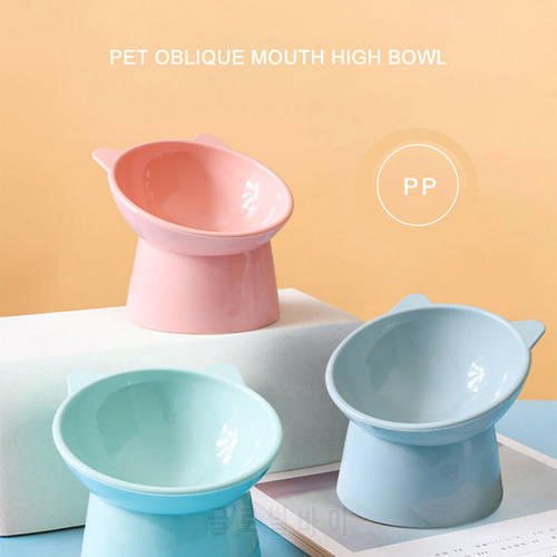 PP Cat Bowl High Foot Dog Bowl 45°Neck Protector Pet Food Water Bowl Anti-overturning Binaural Pet Feeding Cup Feeder Bowl