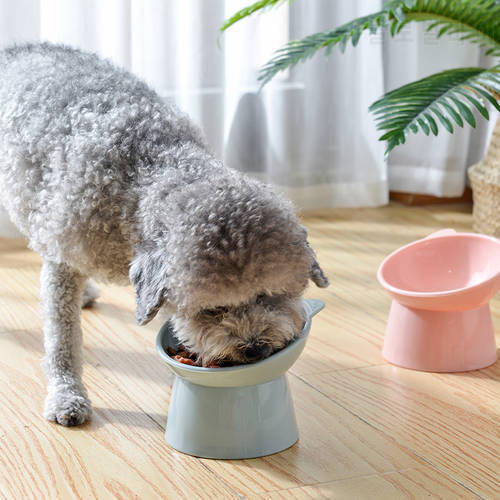 1 Pc Cat Bowl High Foot Dog Bowl 45°Neck Protector Cat Pet Food Water Bowl Pet Feeder