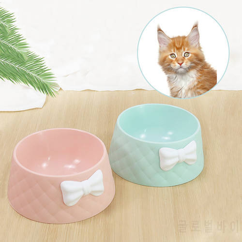 Pet products bow round cat bowl drinking water feeding pet bowl falling resistant and durable dog bowl