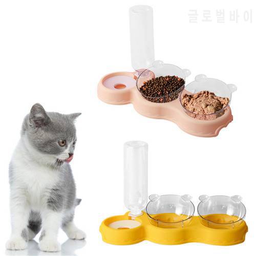 3 In 1 Pet Cat Feeding Set Food Bowls Raised Stand Dog Bowls Food Water Dispenser Pet Automatic Water Feeder Bottle