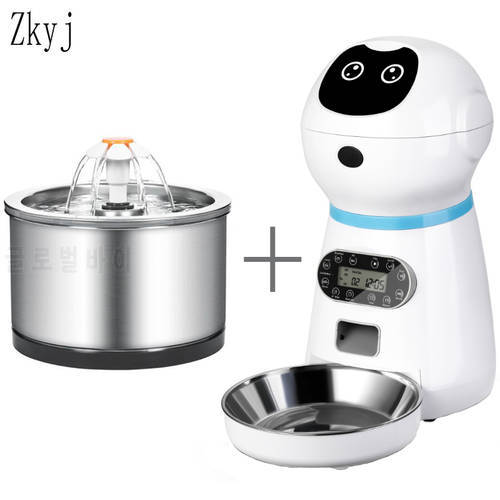 Stainless Steel Bowl Feeding Feeder Pet Automatic Feeder Waterer Drinker Fountaion For Cat And Dog Food Dispenser LCD Screen