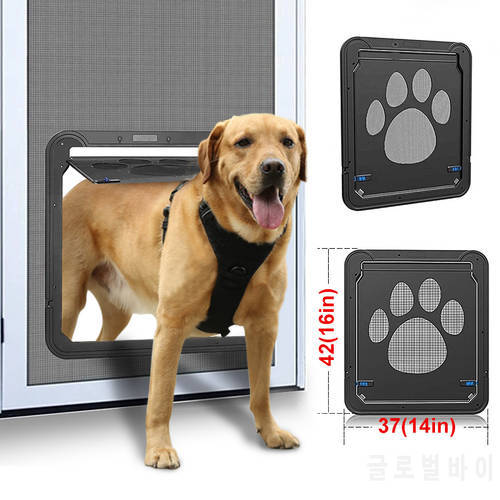 Dog Cat Screen Door Lockable Puppy Safety Magnetic Flap with 4 Way Security Lock ABS Plastic Free Entry And Exit For Small Pets