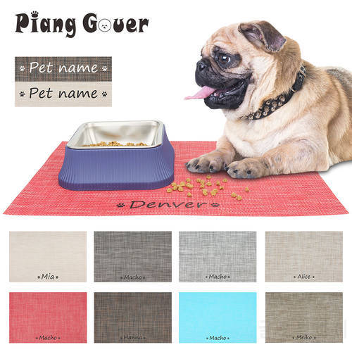 Personalized Pet Mat Cat Dog Pad Custom Name Pet Food Pad Bowl Drinking Feeding Mat Easy Wash Underpad for Puppy
