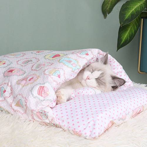 Japanese Style Deep Sleep Pet Cat Bed Winter Warm Comfortable Kennel Teddy Cat Nest Quilt Pillow Removable Pet Products