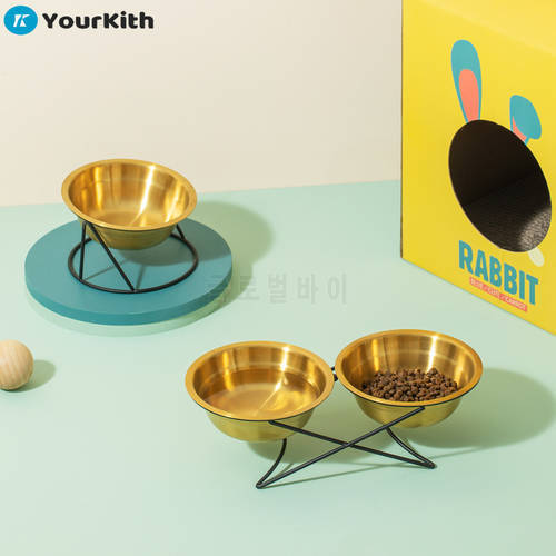 YourKith Dog Bowl Stand Bowls For Animals Stainless Steel Cat And Dog Protect Cervical Spine Pet Double Cat Bowl