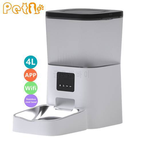 PetQueue New Stainless Steel Bowl Wifi APP 4L Auto Dog Cat Feeder Dual Power Supply Mode Smart Automatic Pet Feeder