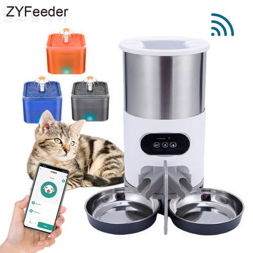 3L WIFI Large Capacity Smart Automati Timing Double Stainless Steel Bowl Pet Feeder 2L Fountain Water Drinking For Cat Dog Pets