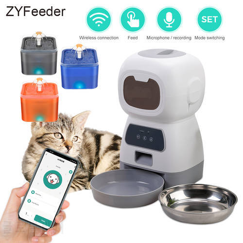 3.5L Automatic Pet Feeder WiFi APP Smart Timed Dosing Feeder Cat Dog Food Dispenser 2L Auto Drink Fountain Water Feeder Cat Bowl