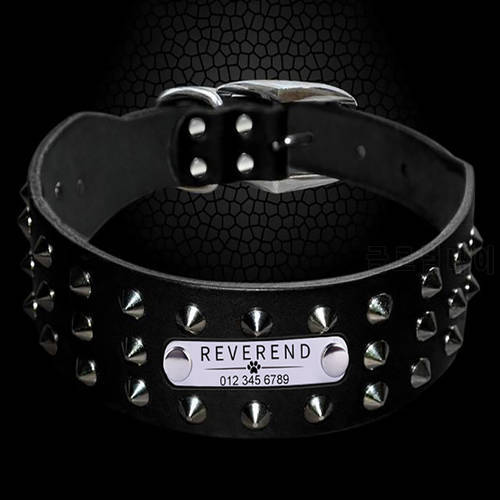 2 inch Wide Large Dog Spiked Studded Leather Dog Collars Personalized Leather Dog Collar For Medium Large Dog Pitbull Lettering