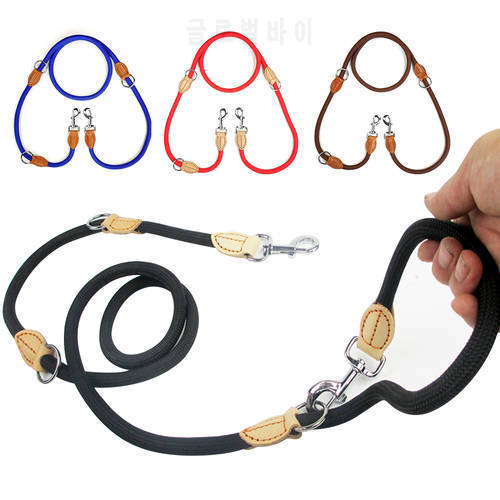 Multifunction Double Leash P Chain Collar Two Dog Leashes Nylon Adjustable Long Short Dog Training Leads Tied Dog Supplies