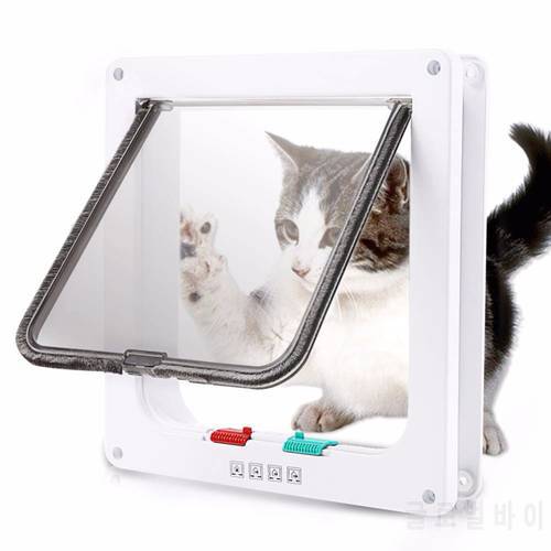 Pet Flap Door Dog Cat with 4 Way Locking Security Lock Flap Gate for Dogs Cats Puppy Kitten ABS Plastic Gates Doors Pet Supplies