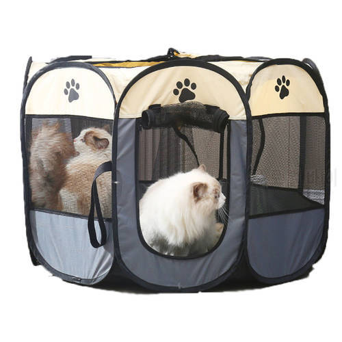 Portable Pet Cage Folding Pets Tent Outdoor Dog House Octagon Cage For Cat Indoor Playpen Puppy Cats Kennel Dogs House