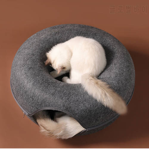 Cats Tunnel Interactive Play Toy Cat bed Dual Use Indoor Toys Kitten Exercising Natural Felt Cat Training Basket Pets Cave