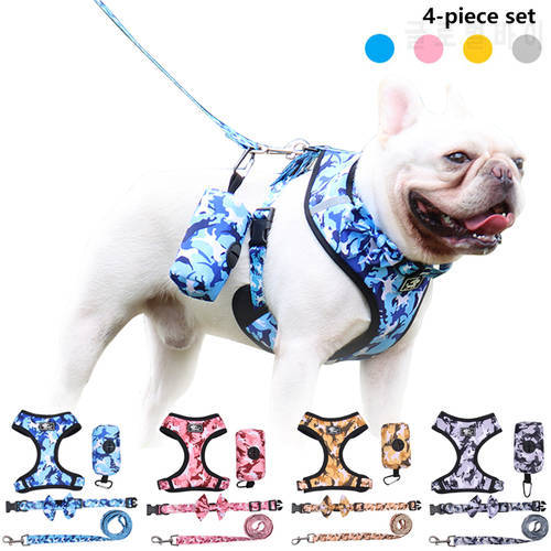Camouflage Dog Harness Vest Leash And Collar Set For Small Medium Dogs Pet Chest Strap French Bulldog Accessories