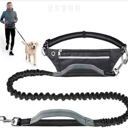 Hands- Free Dog Leash With Waist Bag Reflective Jogging Dogs Traction Rope Extendable Bungee Dog Running Waist Leash Nylon Belt
