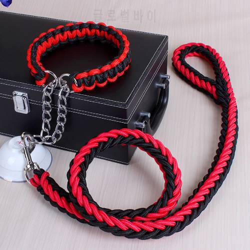Double Strand Rope Large Dog Leashes Metal P Chain Buckle Contrast Color Pet Traction Rope Collar Set For Big Dogs