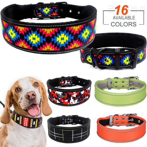 22 Colors Reflective Puppy Big Dog Collar with Buckle Adjustable Pet Collar for Small Medium Large Dogs Pitbull Leash Dog Chain