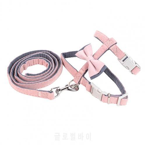 2Pcs/Set Adorable Cat Harness Leash Elegant Practical Pet Chest Strap Solid Bow Tie Harness Traction Rope