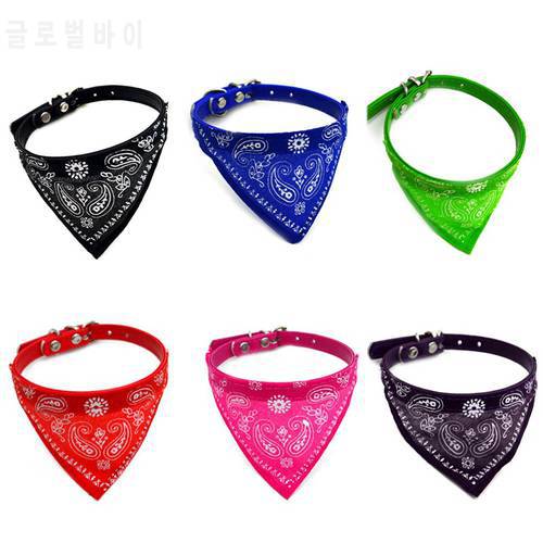 Adjustable cat and dog bandana collar PU pet neck scarf with printed triangle scarf